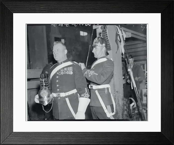 Framed Print : Dragoon Fixing Colleague's Uniform Belt