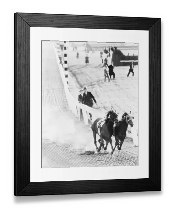 Framed Print : Seabiscuit and War Admiral Racing to Finish Framed Print : Seabiscuit and War Admiral Racing to Finish
