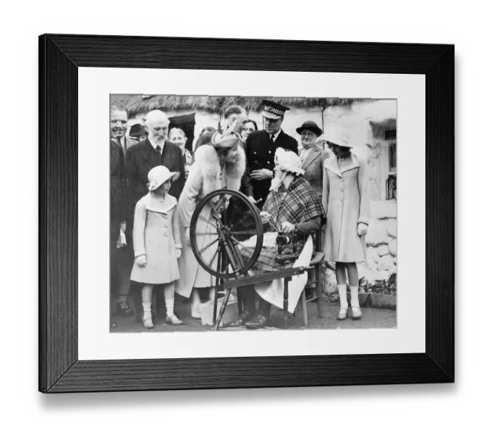 Framed Print : Queen Elizabeth and Daughters Watching Woman at Spinning Wheel Framed Print : Queen Elizabeth and Daughters Watching Woman at Spinning Wheel