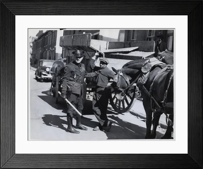 Framed Print : Policeman Arresting Black Striker Framed Print : Policeman Arresting Black Striker