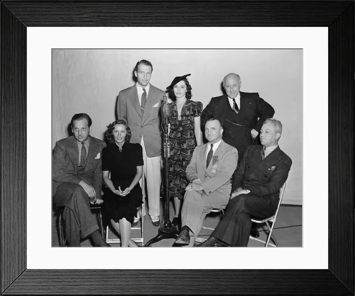 Framed Print : Army Air Corps General Posing for Camera With Radio Actors Framed Print : Army Air Corps General Posing for Camera With Radio Actors