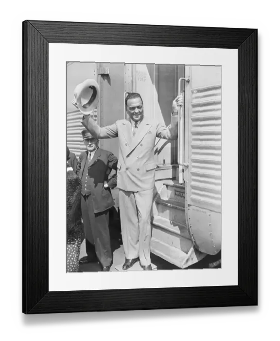 Framed Print : J. Edgar Hoover Waving Hello from Train Framed Print : J. Edgar Hoover Waving Hello from Train