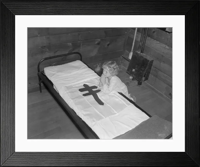 Framed Print : Girl Kneeling to Pray Beside Her Bed Framed Print : Girl Kneeling to Pray Beside Her Bed
