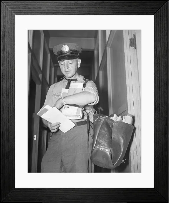 Framed Print : Mailman Looking at Watch Framed Print : Mailman Looking at Watch