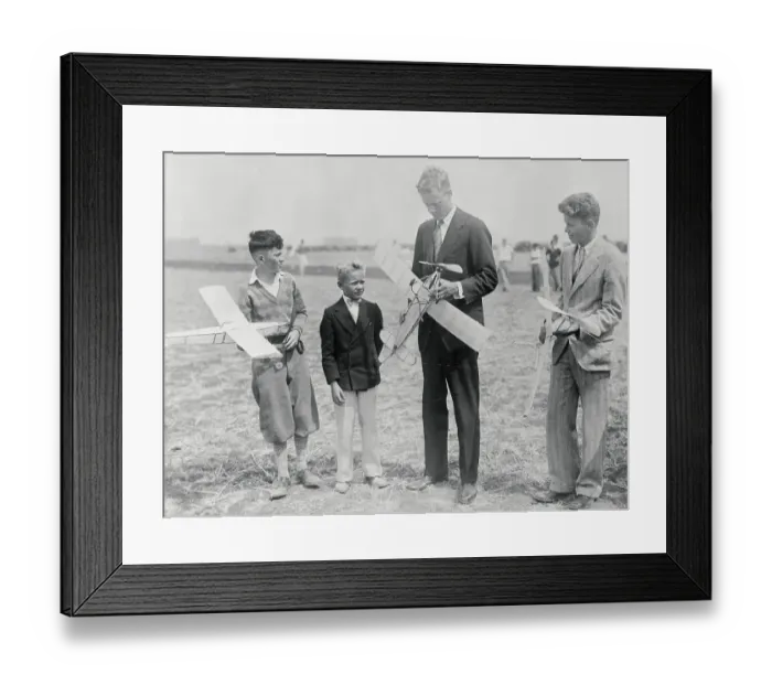 Framed Print : Charles Lindbergh Looking over Model Planes with Boys Framed Print : Charles Lindbergh Looking over Model Planes with Boys