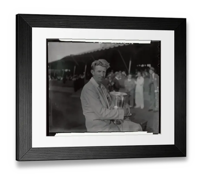 Framed Print : Donald Budge Holding Trophy Framed Print : Donald Budge Holding Trophy
