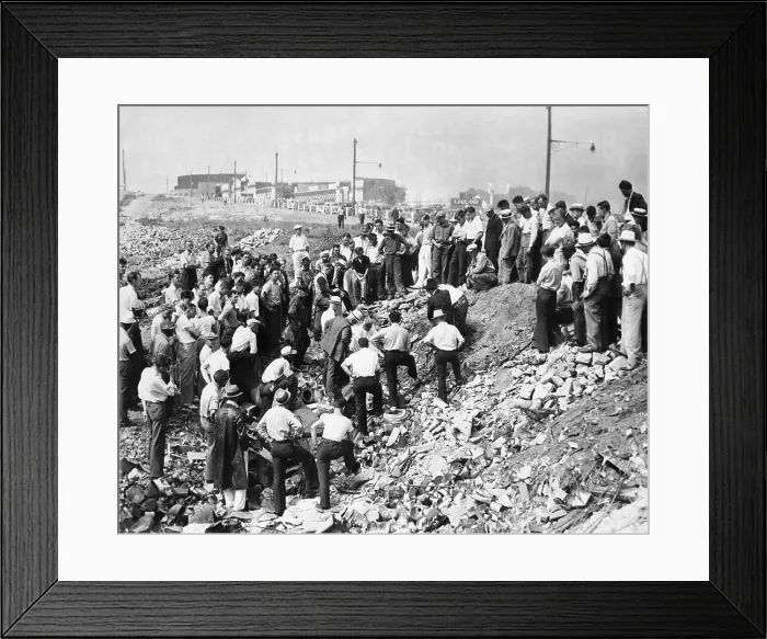 Framed Print : Crowd Watches Digging for Bones of Torso Victims Framed Print : Crowd Watches Digging for Bones of Torso Victims