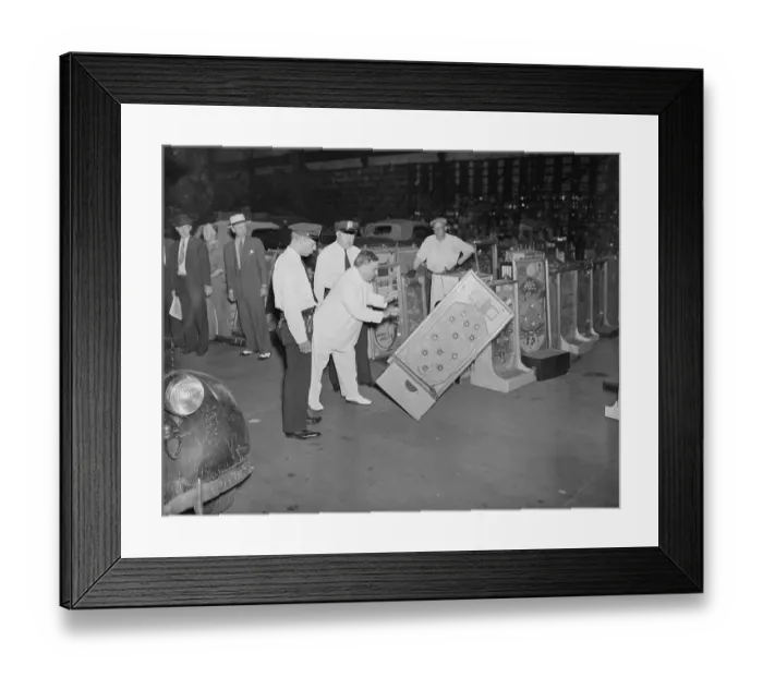 Framed Print : Mayor LaGuardia Pushing a Slot Machine