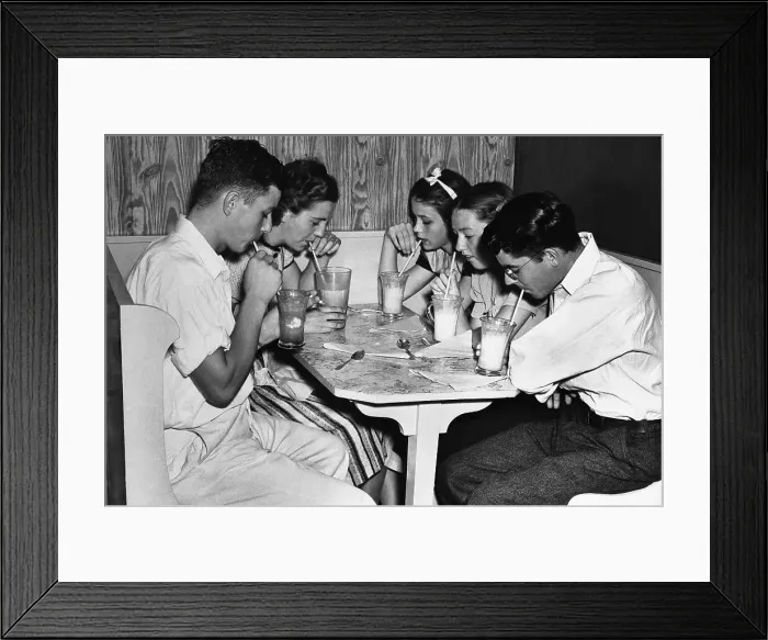 Framed Print : Youths Drinking Milkshakes at No-Alcohol Nightclub Framed Print : Youths Drinking Milkshakes at No-Alcohol Nightclub
