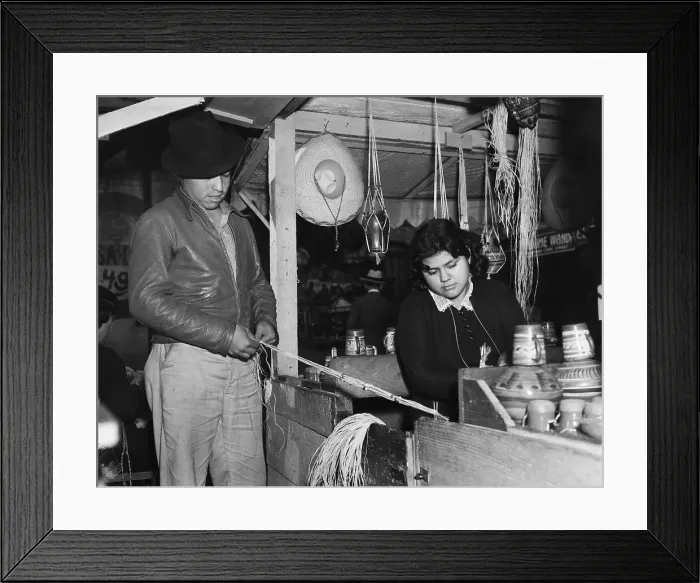 Framed Print : Mexican American Youths Weave Straw Framed Print : Mexican American Youths Weave Straw