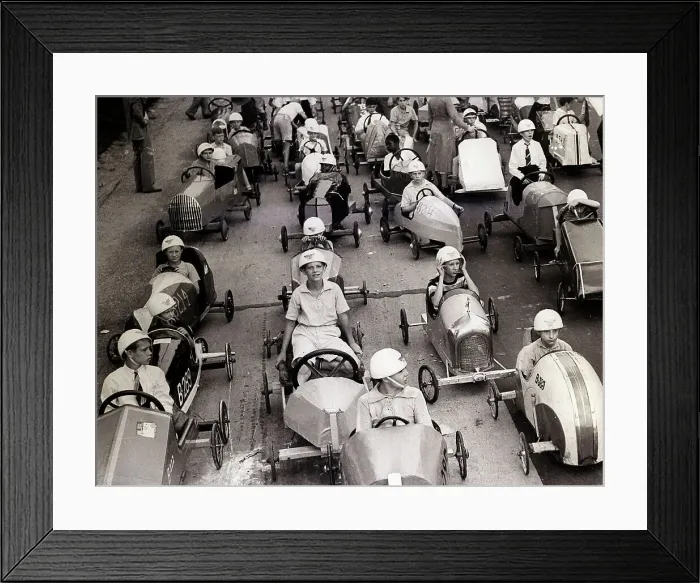 Framed Print : Children Sit in Soapbox Derby Cars Framed Print : Children Sit in Soapbox Derby Cars