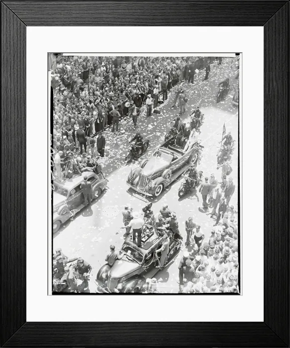 Framed Print : Aerial View of Parade for Howard Hughes and World Flight Crew Framed Print : Aerial View of Parade for Howard Hughes and World Flight Crew
