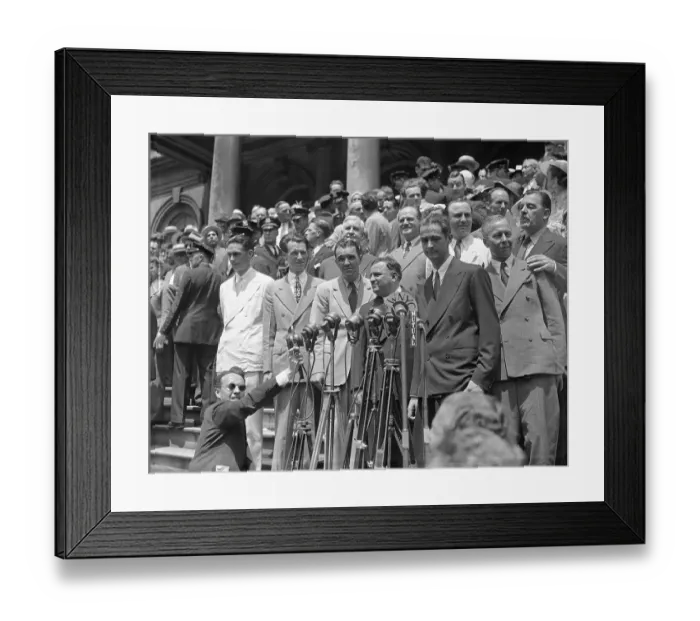 Framed Print : Mayor LaGuardia Praising Howard Hughes and Crew Framed Print : Mayor LaGuardia Praising Howard Hughes and Crew