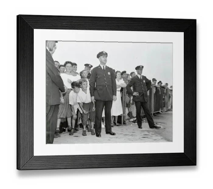 Framed Print : Police Holding Back Crowds at Floyd Bennett Field Framed Print : Police Holding Back Crowds at Floyd Bennett Field
