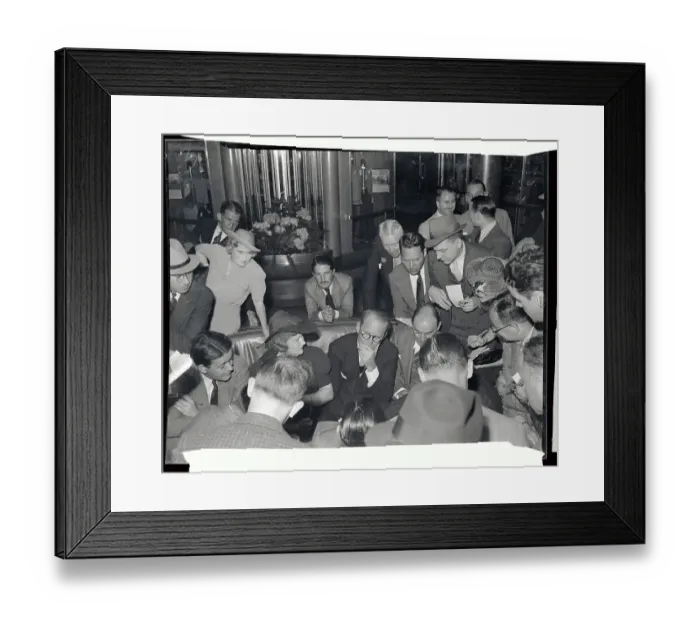 Framed Print : Joseph P. Kennedy Sitting Surrounded by Reporters Framed Print : Joseph P. Kennedy Sitting Surrounded by Reporters