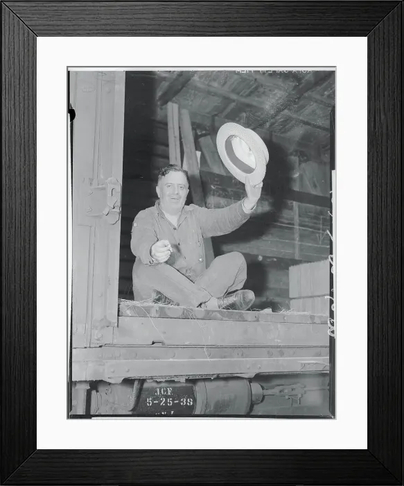 Framed Print : Hobo Candidate Ernest Albright Arriving on Train Framed Print : Hobo Candidate Ernest Albright Arriving on Train