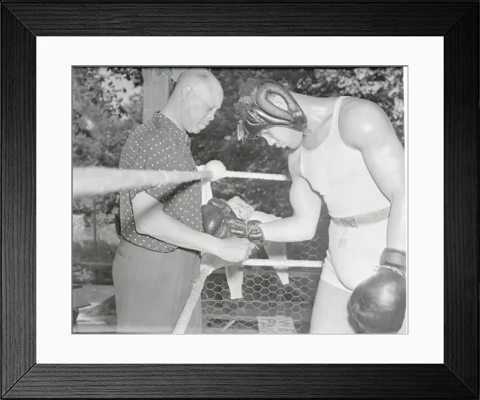 Framed Print : Jack Blackburn Helping Joe Louis with Gloves Framed Print : Jack Blackburn Helping Joe Louis with Gloves