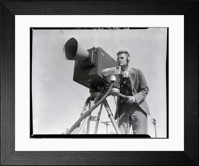 Framed Print : Early Video Cameraman With Headphones Framed Print : Early Video Cameraman With Headphones