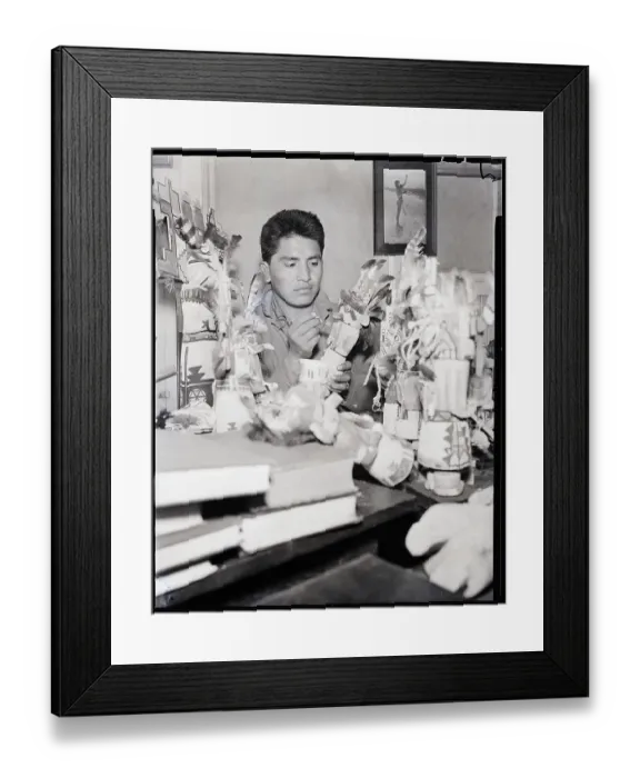 Framed Print : Man Repairing Hopi Tribal Dolls Framed Print : Man Repairing Hopi Tribal Dolls