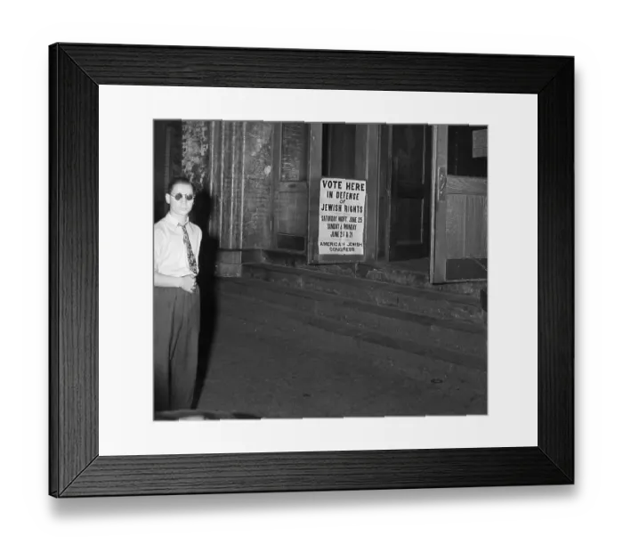 Framed Print : Man Outside Jewish Congress Polling Station Framed Print : Man Outside Jewish Congress Polling Station