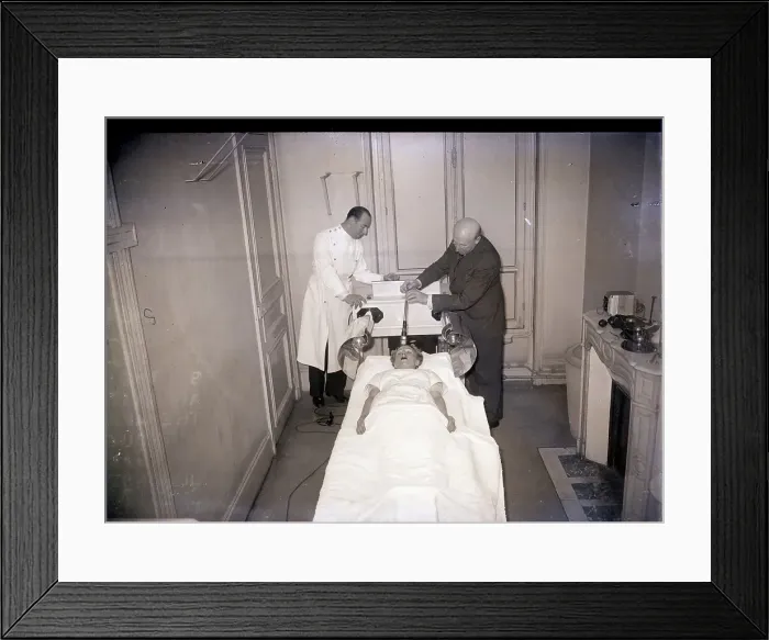 Framed Print : Dr. Gaetan Lievre Demonstrates Treatment Framed Print : Dr. Gaetan Lievre Demonstrates Treatment