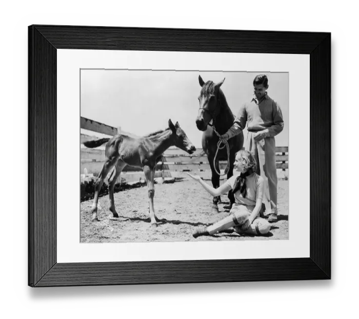 Framed Print : Carole Lombard and Clark Gable with Their Horses Framed Print : Carole Lombard and Clark Gable with Their Horses