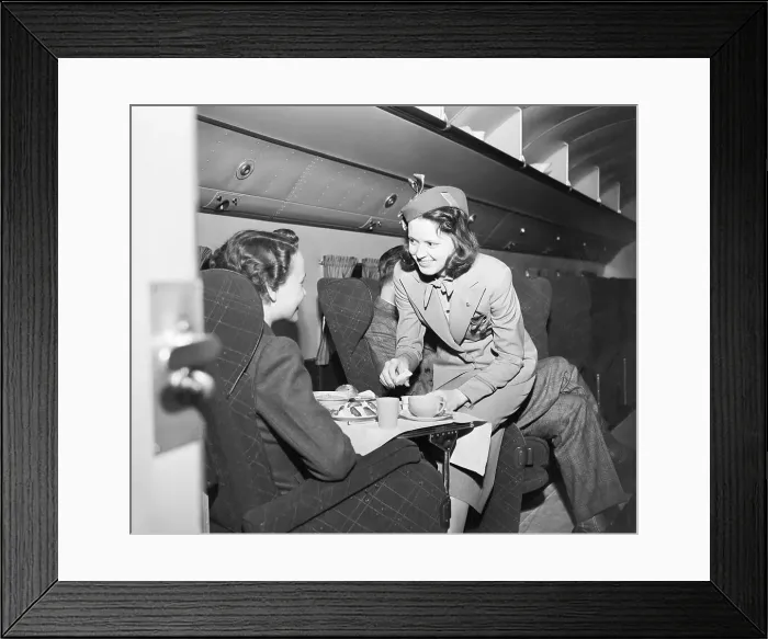 Framed Print : Flight Attendant Serving Passenger a Meal Framed Print : Flight Attendant Serving Passenger a Meal