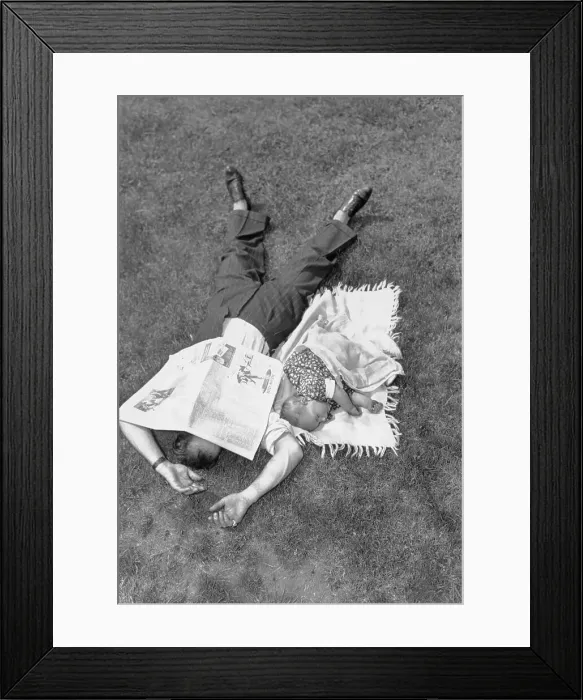 Framed Print : Father and Baby Napping on the Grass Framed Print : Father and Baby Napping on the Grass
