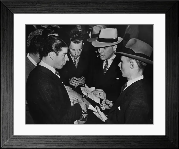 Framed Print : Joe DiMaggio with Reporters Framed Print : Joe DiMaggio with Reporters