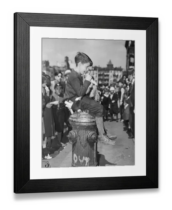 Framed Print : Boy Sitting on Fire Hydrant Framed Print : Boy Sitting on Fire Hydrant