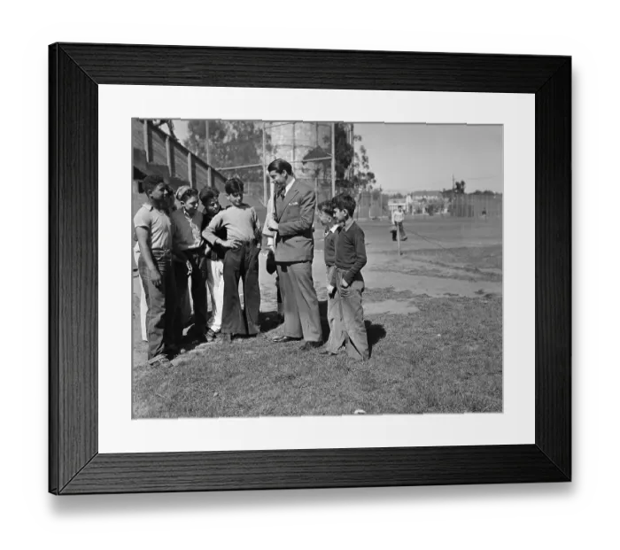 Framed Print : Joe Dimaggio Giving Kids Batting Tips Framed Print : Joe Dimaggio Giving Kids Batting Tips