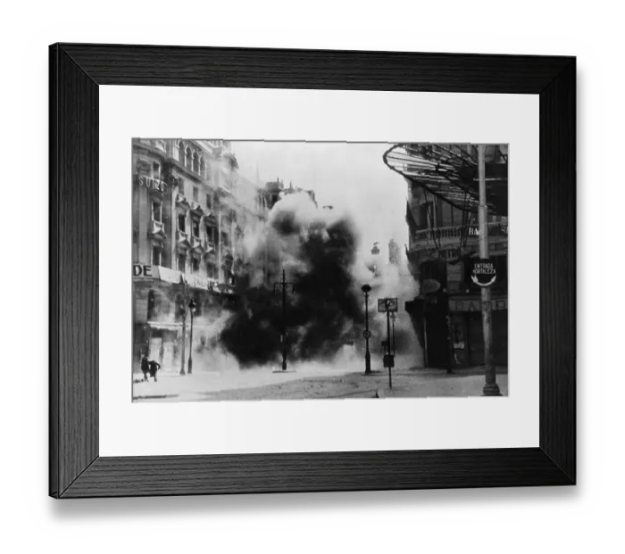 Framed Print : Smoke Filled Street After Aid Raid Framed Print : Smoke Filled Street After Aid Raid