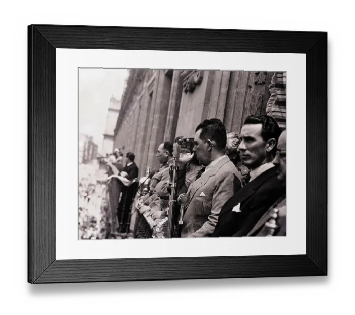 Framed Print : Lazaro Cardenas Waves to Crowd