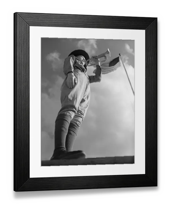 Framed Print : Boy Scout Bugler Playing Retreat Framed Print : Boy Scout Bugler Playing Retreat