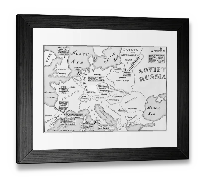 Framed Print : Map of Europe Shortly Before German Invasion of Poland Framed Print : Map of Europe Shortly Before German Invasion of Poland