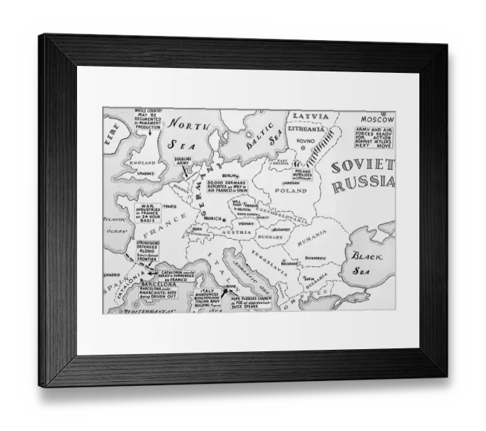 Framed Print : Map of Europe Shortly Before German Invasion of Poland Framed Print : Map of Europe Shortly Before German Invasion of Poland