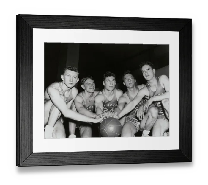 Framed Print : University of Colorado Basketball Teammates Posing with the Ball