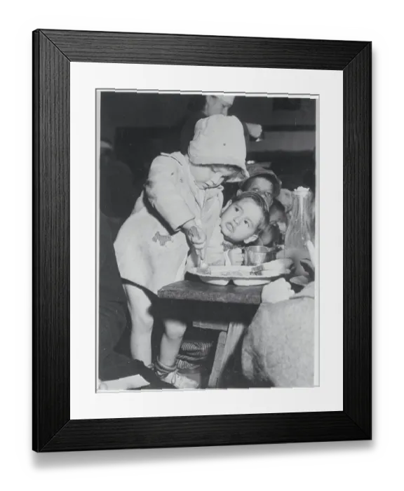 Framed Print : Children Eating at Red Cross Station Framed Print : Children Eating at Red Cross Station