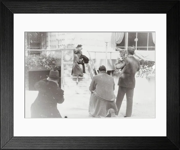 Framed Print : Cameramen Capturing Actress Greta Garbo as She Exits Hotel Framed Print : Cameramen Capturing Actress Greta Garbo as She Exits Hotel