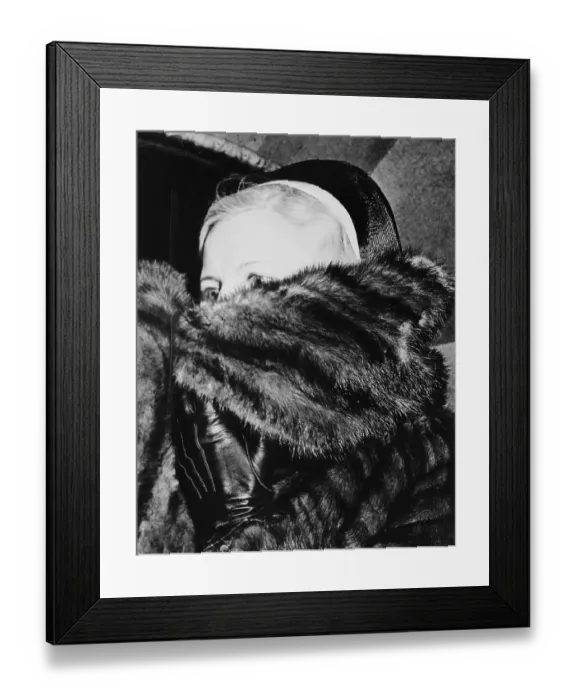 Framed Print : Portrait of Mae Capone Hiding Her Face in Mink Coat Framed Print : Portrait of Mae Capone Hiding Her Face in Mink Coat