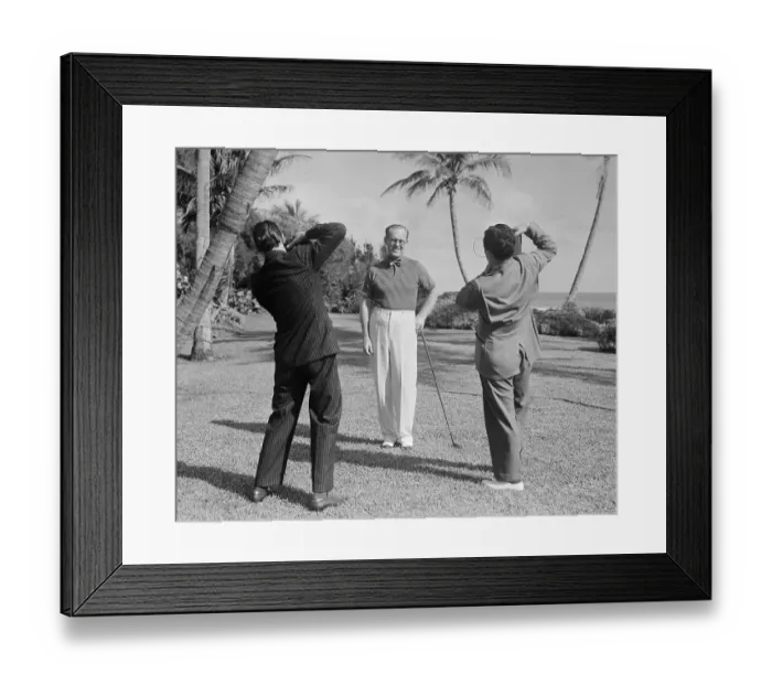 Framed Print : Joseph Patrick Kennedy Posing with Golf Club for Two Photographers Framed Print : Joseph Patrick Kennedy Posing with Golf Club for Two Photographers