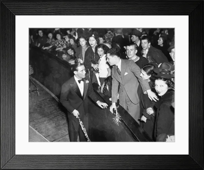 Framed Print : Benny Goodman Greeting Audience at Paramount Theater Framed Print : Benny Goodman Greeting Audience at Paramount Theater