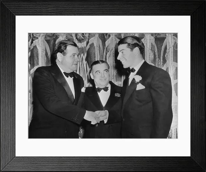 Framed Print : Babe Ruth Shaking Hands with Joe DiMaggio Framed Print : Babe Ruth Shaking Hands with Joe DiMaggio