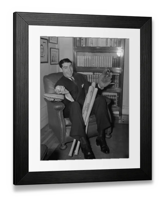 Framed Print : Joe DiMaggio Holding Ball, Bat, and Glove Framed Print : Joe DiMaggio Holding Ball, Bat, and Glove