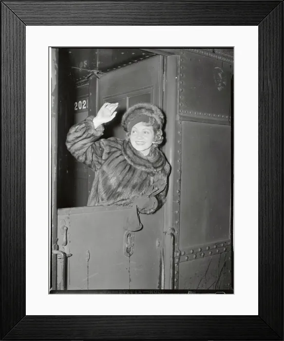 Framed Print : Claudette Colbert Waving From Train Framed Print : Claudette Colbert Waving From Train
