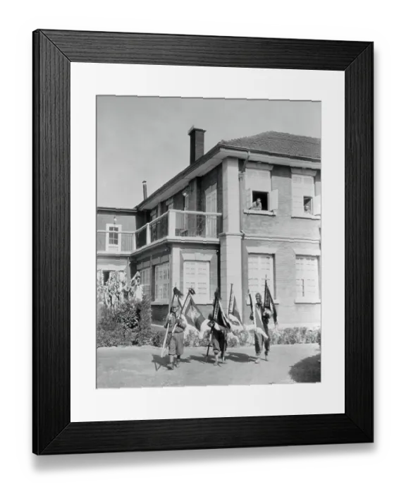 Framed Print : Three Japanese Holding Flags Framed Print : Three Japanese Holding Flags