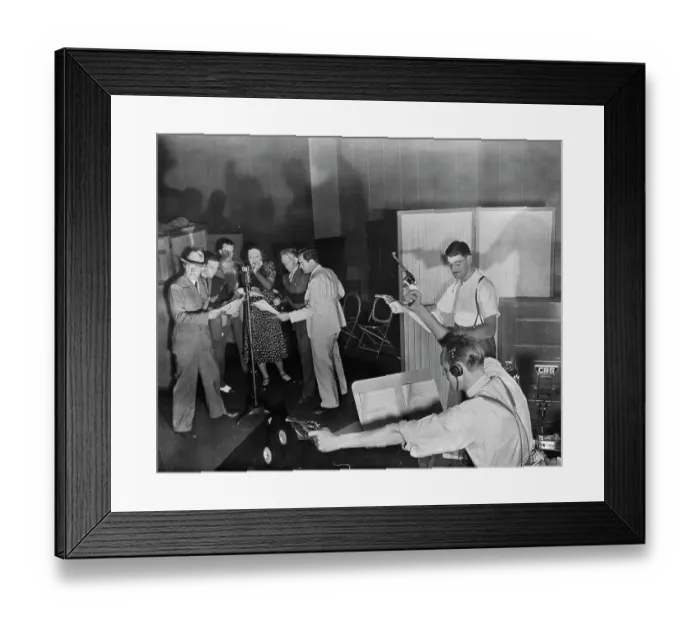 Framed Print : Soundmen Firing Guns in Radio Play