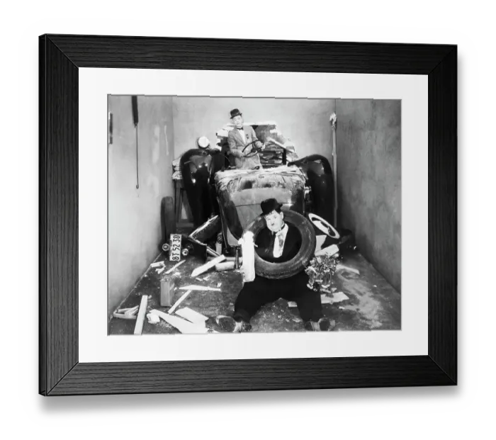 Framed Print : Laurel and Hardy in Movie Car Wreck