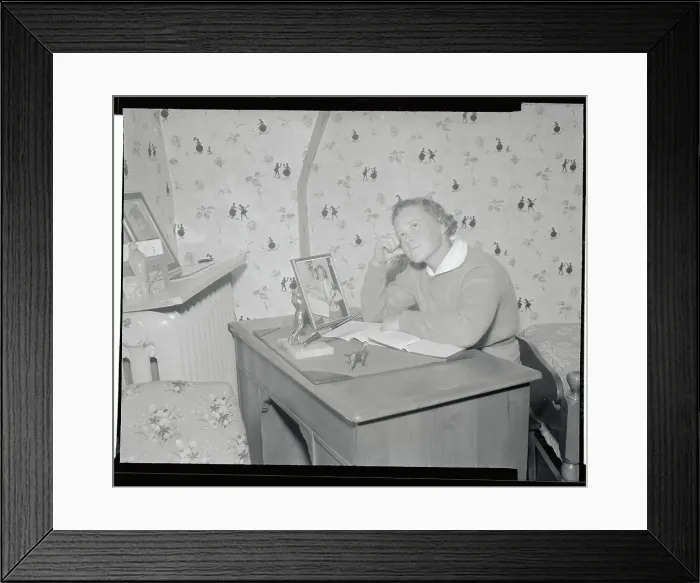 Framed Print : Patty Berg Sitting at Her Desk Looking Into Space Framed Print : Patty Berg Sitting at Her Desk Looking Into Space