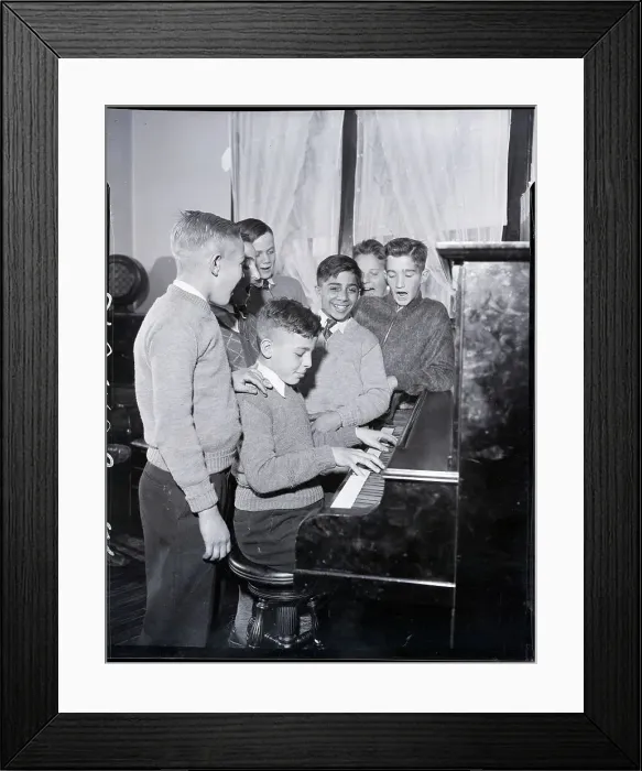 Framed Print : Boy Plays Piano Boys Sing Around Him Framed Print : Boy Plays Piano Boys Sing Around Him